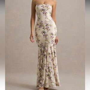 Club L London Callie Floral Maxi Dress in Cream and Purple
